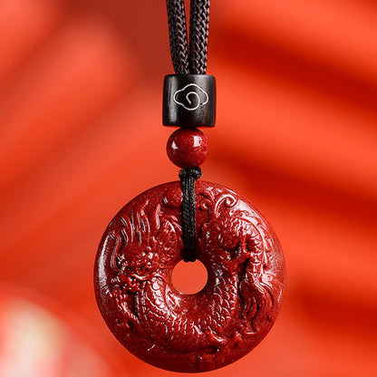 Buddhist Blessing Chinese Zodiac Cinnabar Peace Buckle Calm Necklace Pendant