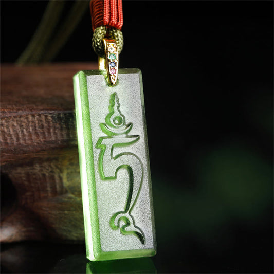 Buddhist Blessing Tibetan Green Tara Medicine Buddha Sanskrit Pattern Liuli Crystal Protection Necklace Pendant