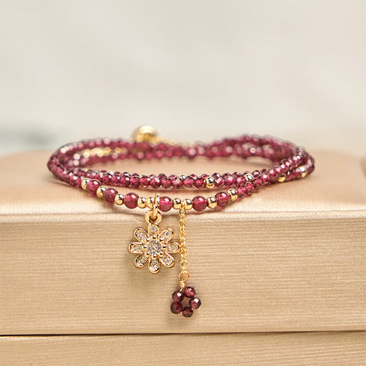 Buddhist Blessing Natural 2.5mm Garnet Beads Flower Purification Multilayer Bracelet