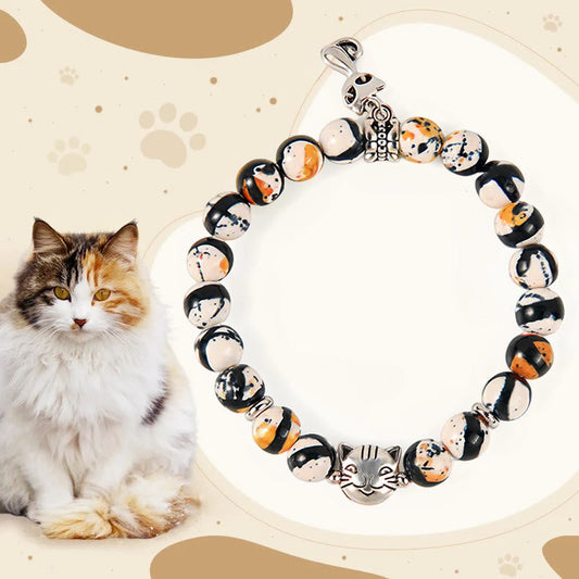 Buddhist Blessing Calico Cat Natural Stone Bead Confidence Bracelet
