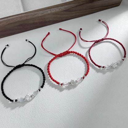 Buddhist Blessing 999 Sterling Silver Lotus Design Cat's Eye Bead Protection String Bracelet