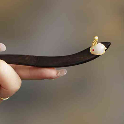 Buddhist Blessing Auspicious Cloud Sandalwood Rabbit Protection Hairpin