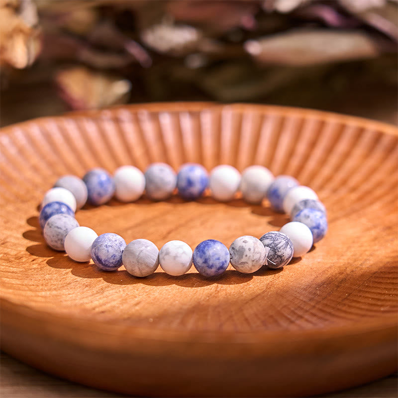 Buddhist Blessing White Turquoise Picasso Jasper Blue Spot Jasper Relaxation Bracelet