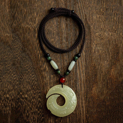 Buddhist Blessing Peace Buckle Jade Small Leaf Red Sandalwood Cinnabar Agate Luck Necklace Pendant