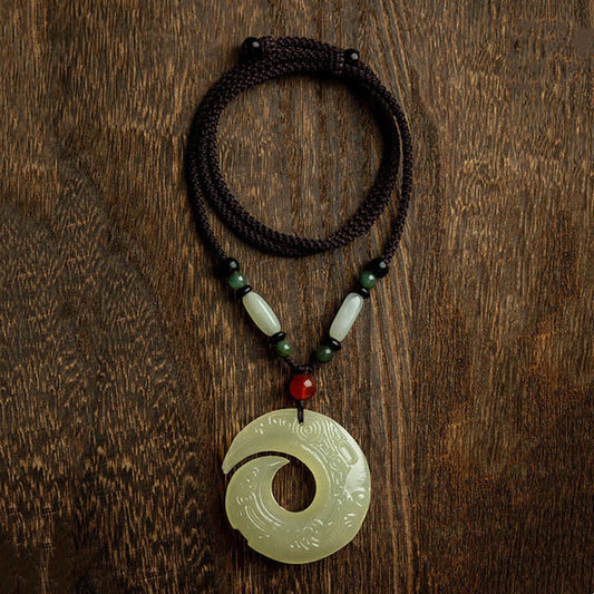 Buddhist Blessing Peace Buckle Jade Small Leaf Red Sandalwood Cinnabar Agate Luck Necklace Pendant