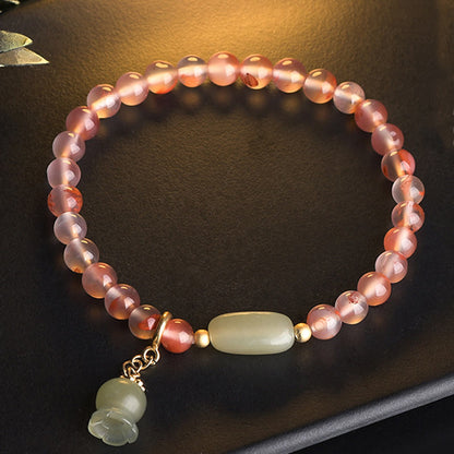 Buddhist Blessing South Red Agate Aquamarine Pearl Hetian Jade Bamboo Flower Fortune Bracelet