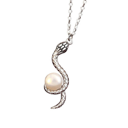 Buddhist Blessing 925 Sterling Silver Snake Around Pearl Year Of The Snake Blessing Necklace Pendant
