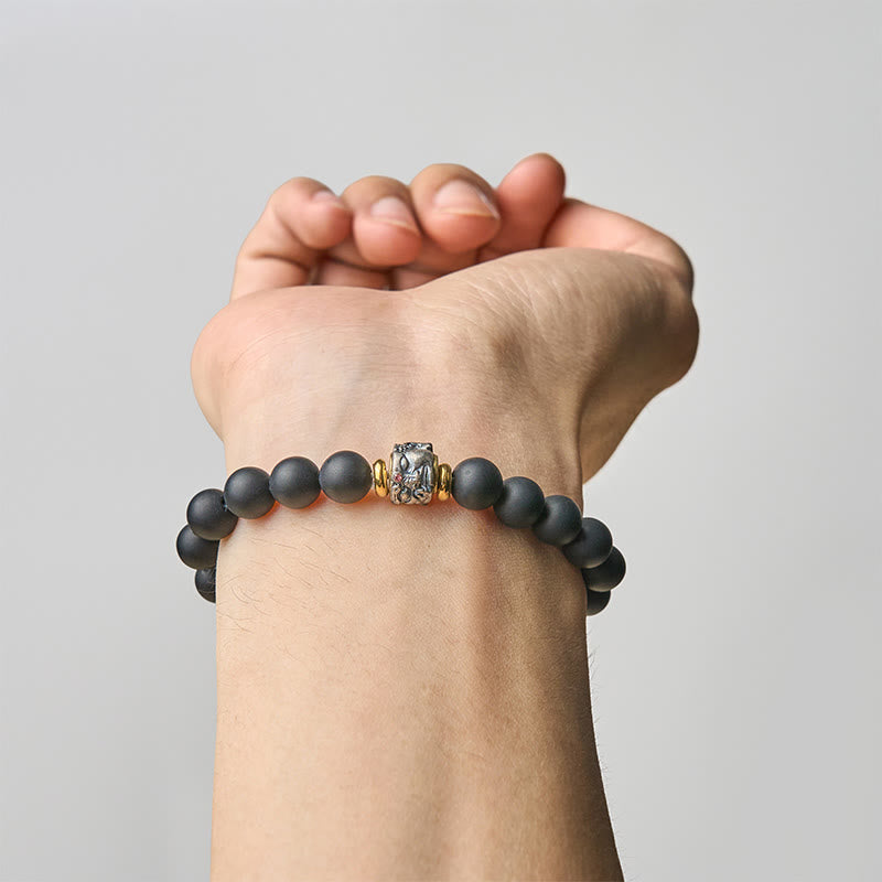 Buddhist Blessing Natural Frosted Black Onyx Buddha Face Protection Bracelet