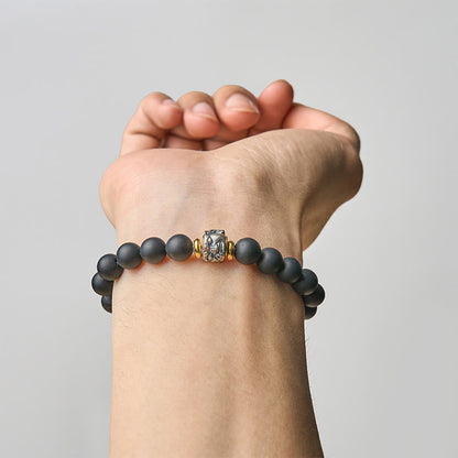 Buddhist Blessing Natural Frosted Black Onyx Buddha Face Protection Bracelet