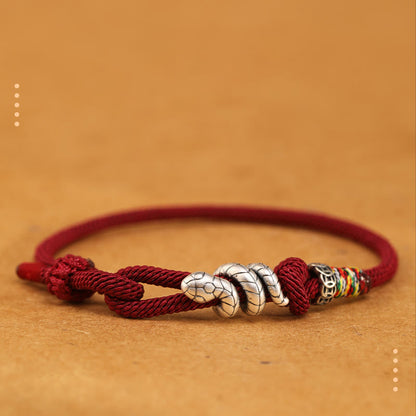 Buddhist Blessing Red String 925 Sterling Silver Year of the Snake Coin Ring Snake Luck Bracelet