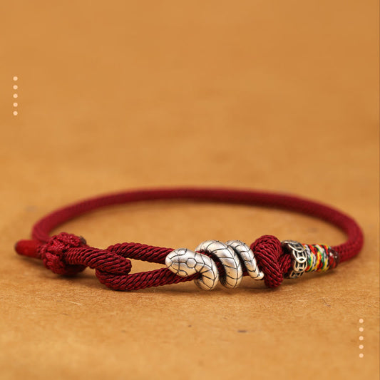 Buddhist Blessing Red String 925 Sterling Silver Year of the Snake Coin Ring Snake Luck Bracelet