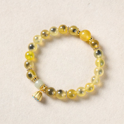 Buddhist Blessing Natural Colorful Candy Agate Golden Lotus Pod Healing Bracelet