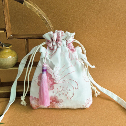 Buddhist Blessing Embroidered Flowers Cherry Blossoms Vine Canvas Crossbody Bag Shoulder Bag