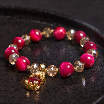 Buddhist Blessing Red Tiger Eye PiXiu Fox Protection Self Confidence Bracelet