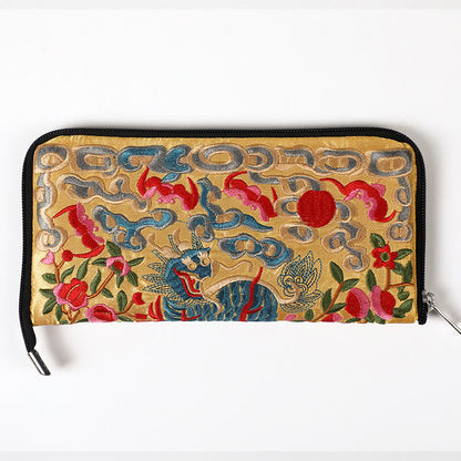 Buddhist Blessing Mythical Beast Phoenix Dragon Qilin Su Embroidery Ticket Folder Storage Journey Shopping Purse Handbag