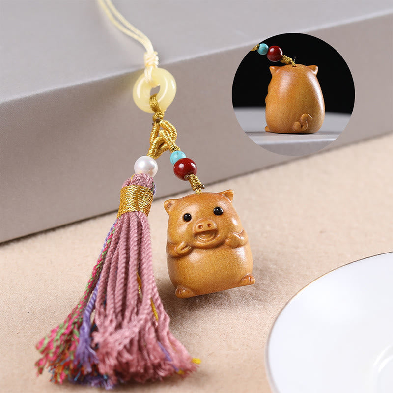 Buddhist Blessing Sandalwood 12 Chinese Zodiac Blessing Colorful Tassel Accessories Keychain