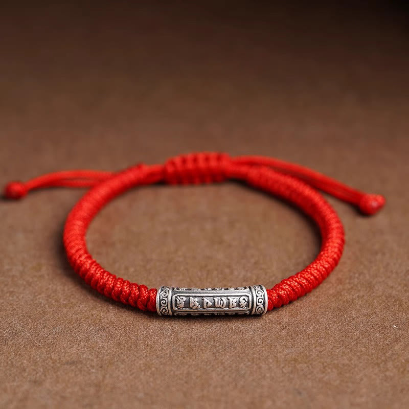 Buddhist Blessing Handmade 999 Sterling Silver Peace and Good Fortune Om Mani Padme Hum Luck Rope Bracelet