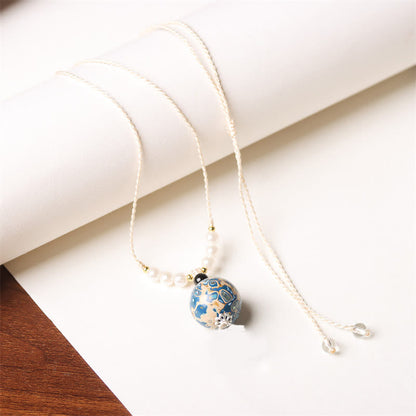 Buddhist Blessing Ebony Wood Aurora Lacquer Craft Bead Pearl Balance Necklace Pendant