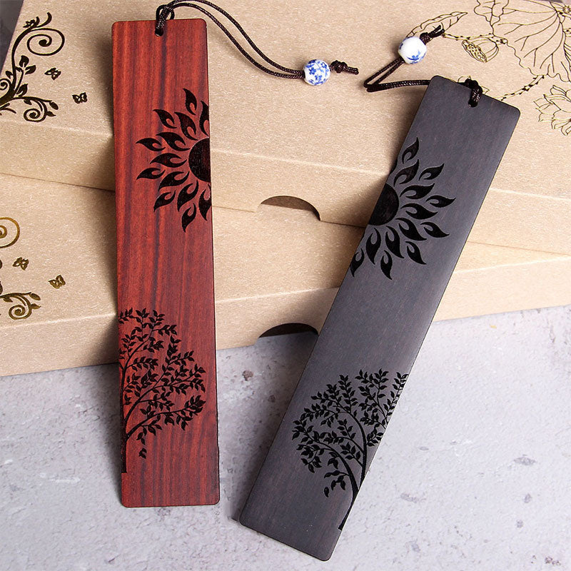 Buddhist Blessing Sun Tree Ebony Wood Small Leaf Red Sandalwood Bookmarks With Gift Box