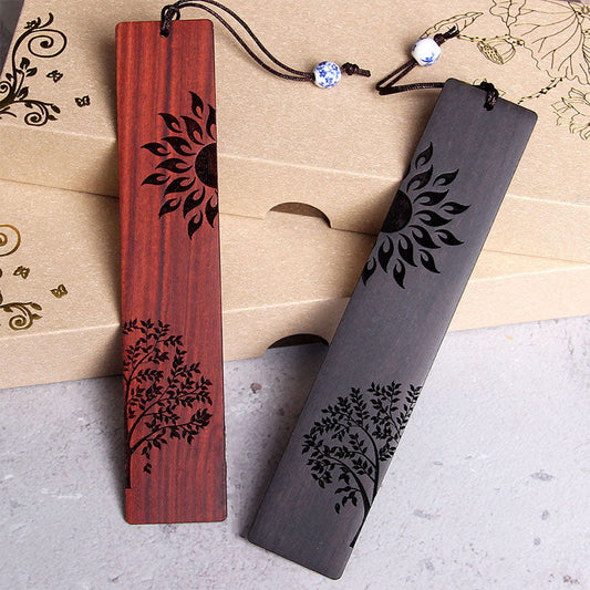Buddhist Blessing Sun Tree Ebony Wood Small Leaf Red Sandalwood Bookmarks With Gift Box
