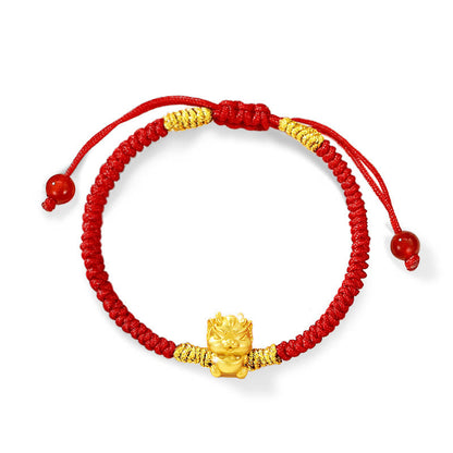 Buddhist Blessing 999 Sterling Silver Year of the Dragon Copper Coin Fortune Dragon Fu Character Luck Handcrafted Red String Braided Bracelet (Extra 30% Off | USE CODE: FS30)