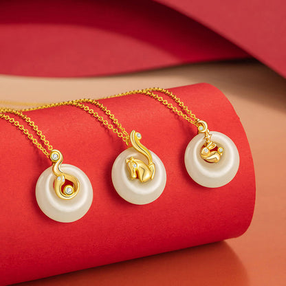 Buddhist Blessing Chinese Zodiac Hetian Jade 925 Sterling Silver Abundance Necklace Pendant