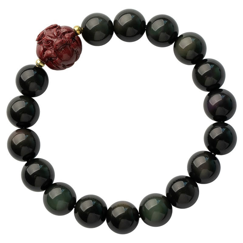 Buddhist Blessing Chinese Zodiac Natural Black Obsidian Cinnabar Purification Bracelet