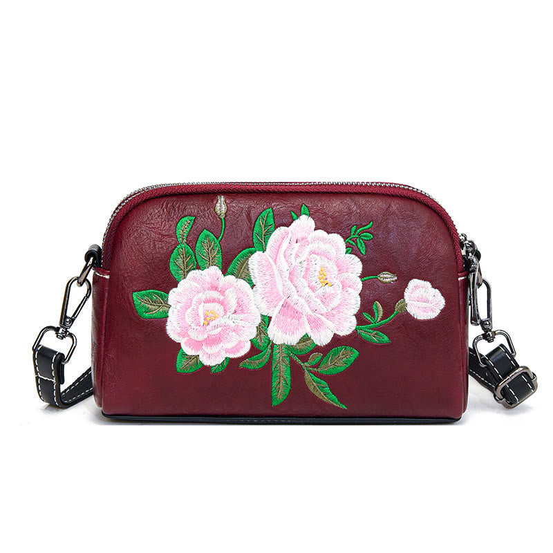 Buddhist Blessing Peony Pomegranate Flowers Su Embroidery Journey Shopping Purse Shoulder Bag Crossbody Bag