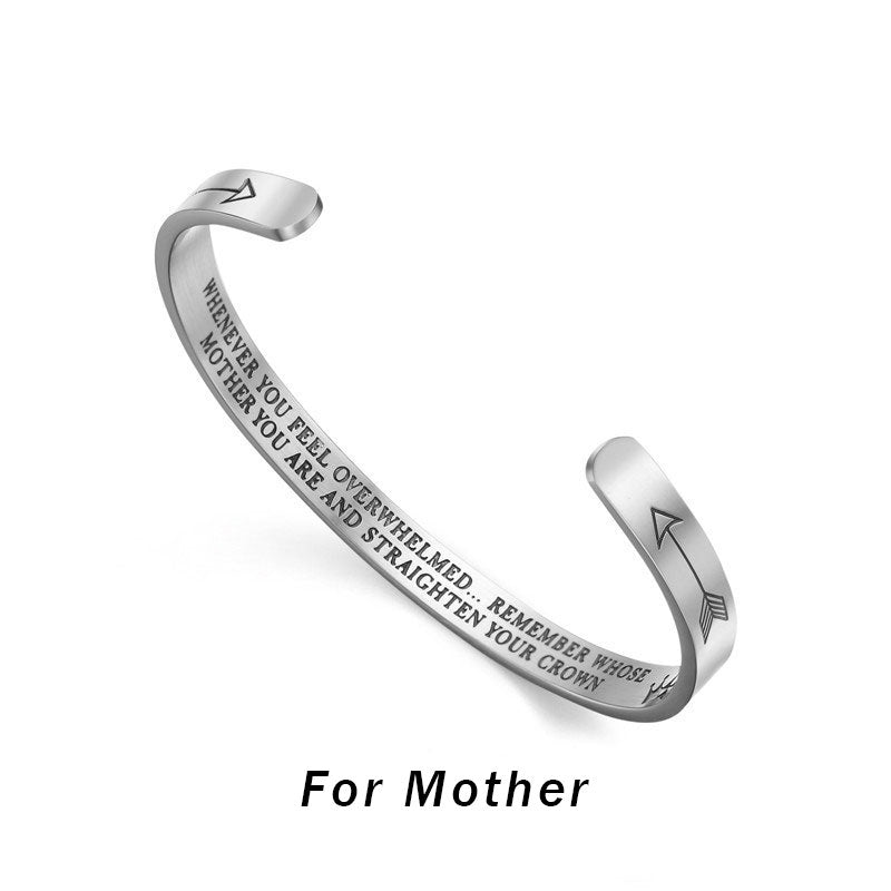 Buddhist Blessing Inspirational Bracelets Personalized Gift for Her Him Engraved Mantra Cuff Bangle Crown Jewelry