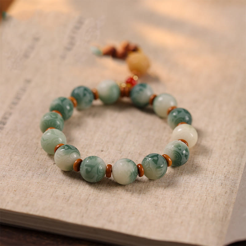 Buddhist Blessing Gradient Bodhi Seed Om Mani Padme Hum Carved Zakiram Peace Bracelet