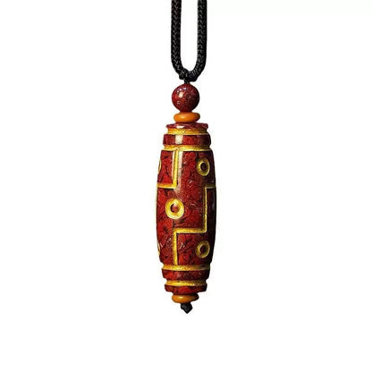 Buddhist Blessing Cinnabar Nine-eye Dzi Bead Blessing Necklace Pendant