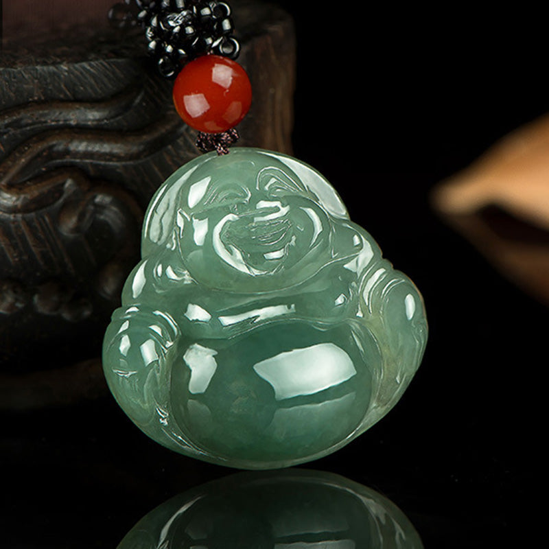 Buddha Stones Laughing Buddha Jade Abundance String Necklace Pendant