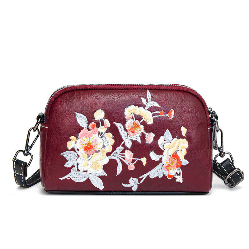 Buddhist Blessing Peony Pomegranate Flowers Su Embroidery Journey Shopping Purse Shoulder Bag Crossbody Bag