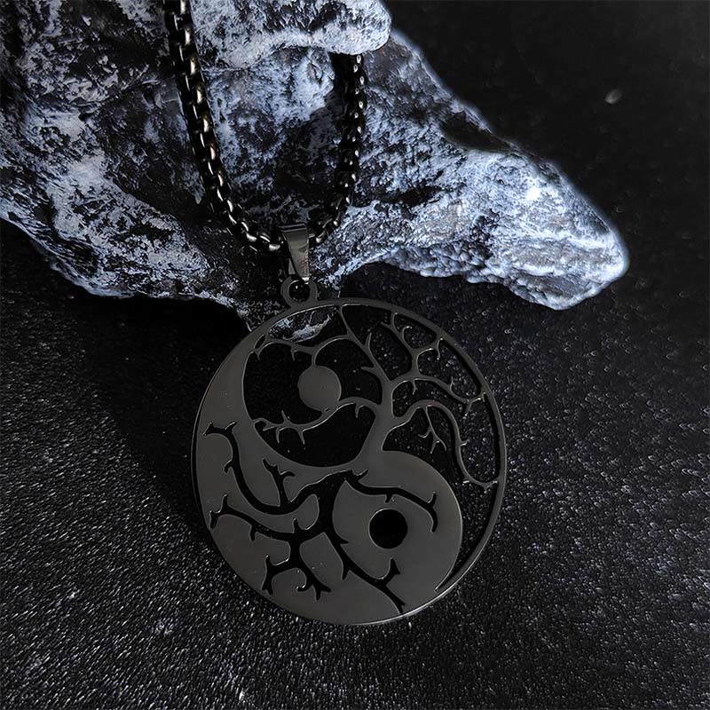 Buddhist Blessing Branches Hollow Yin Yang Design Stainless Steel Balance Necklace Pendant