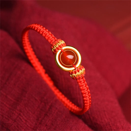 Buddhist Blessing Red Agate Bead Peace Buckle Calm Rope Bracelet