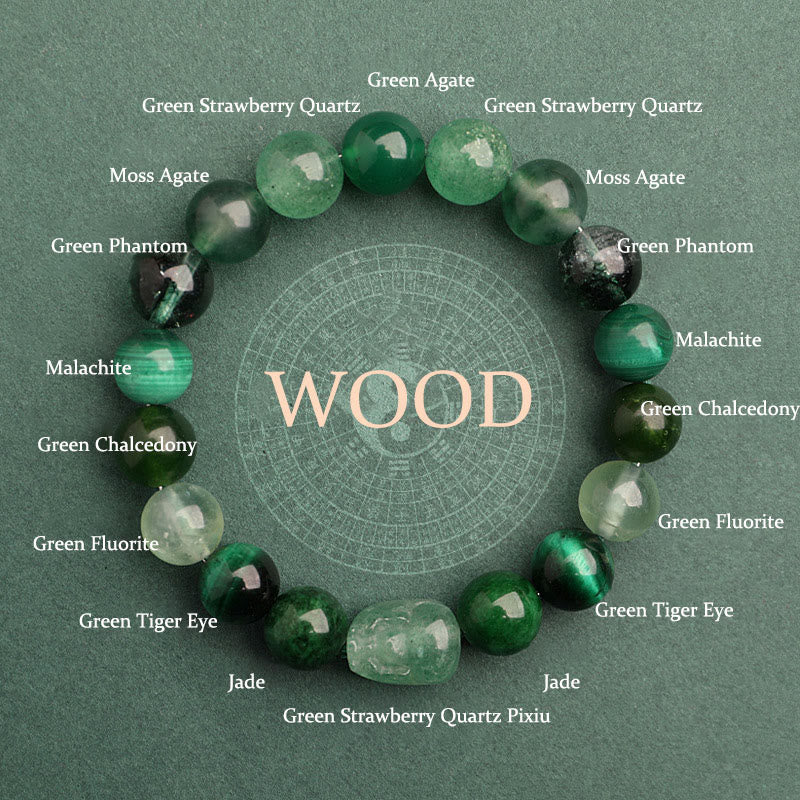 Buddhist Blessing Five Elements Various Agate Crystal Green Strawberry Quartz Moss Agate Green Phantom Luck Bracelet