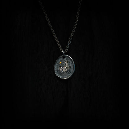 Buddhist Blessing 999 Sterling Silver 24k Gold Crane Auspicious Clouds Balance Necklace Pendant