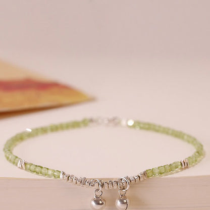 Buddhist Blessing 925 Sterling Silver Peridot Square Beads Peace Anklet