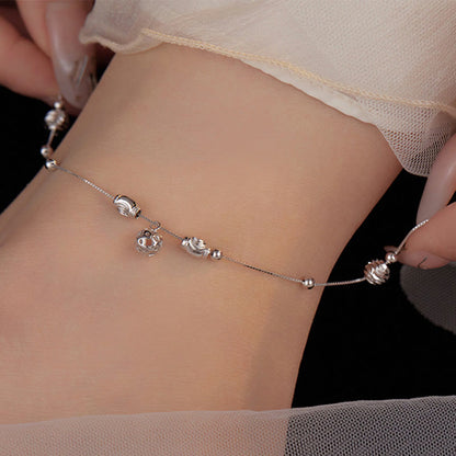 Buddhist Blessing 925 Sterling Silver Simple Bell Bead Blessing Anklet