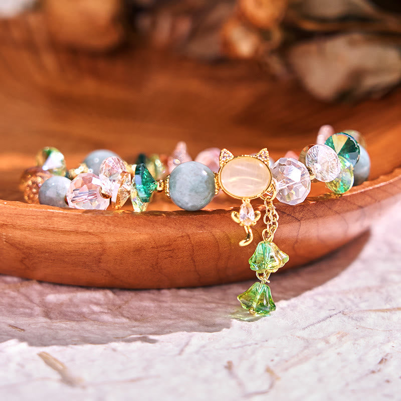 Buddhist Blessing Amethyst Green Crystal Red Crystal Cat Balance Bracelet