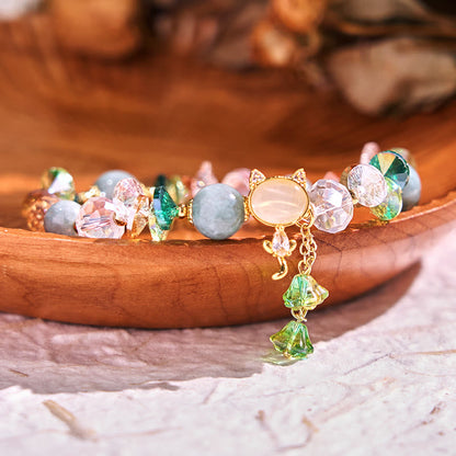 Buddhist Blessing Amethyst Green Crystal Red Crystal Cat Balance Bracelet
