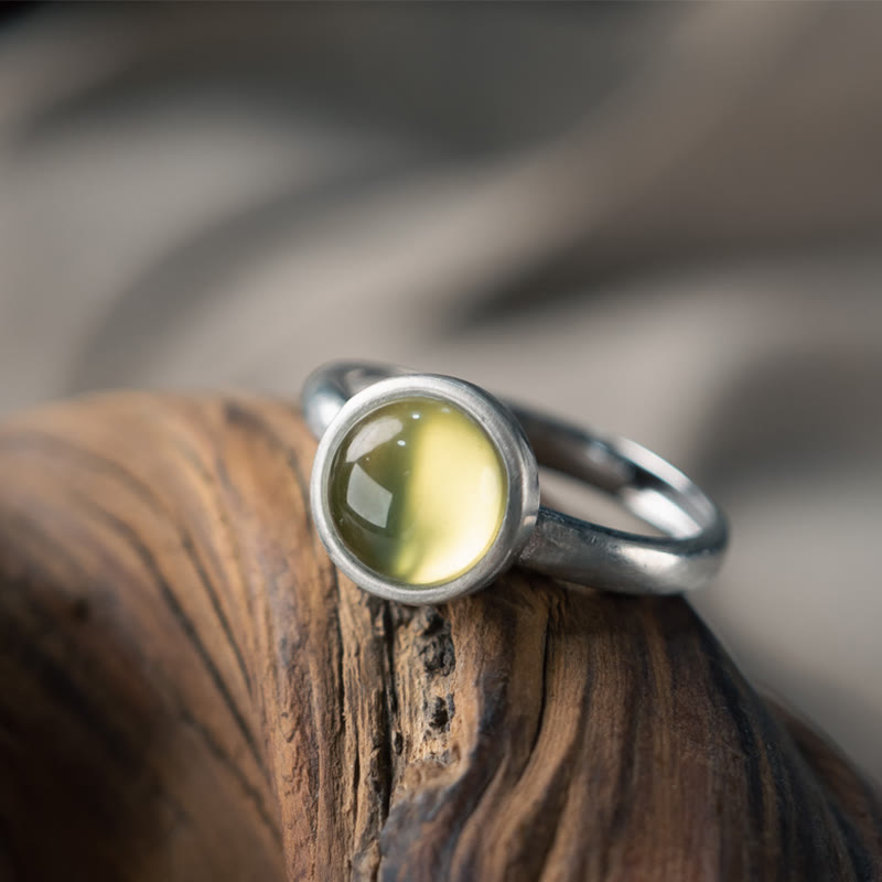 Buddhist Blessing Natural 925 Sterling Silver Prehnite Citrine Adjustable Happiness Ring
