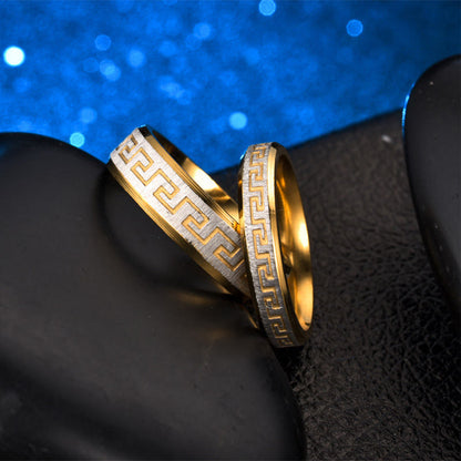 Buddhist Blessing Tibetan Great Wall Pattern Titanium Steel Balance Ring