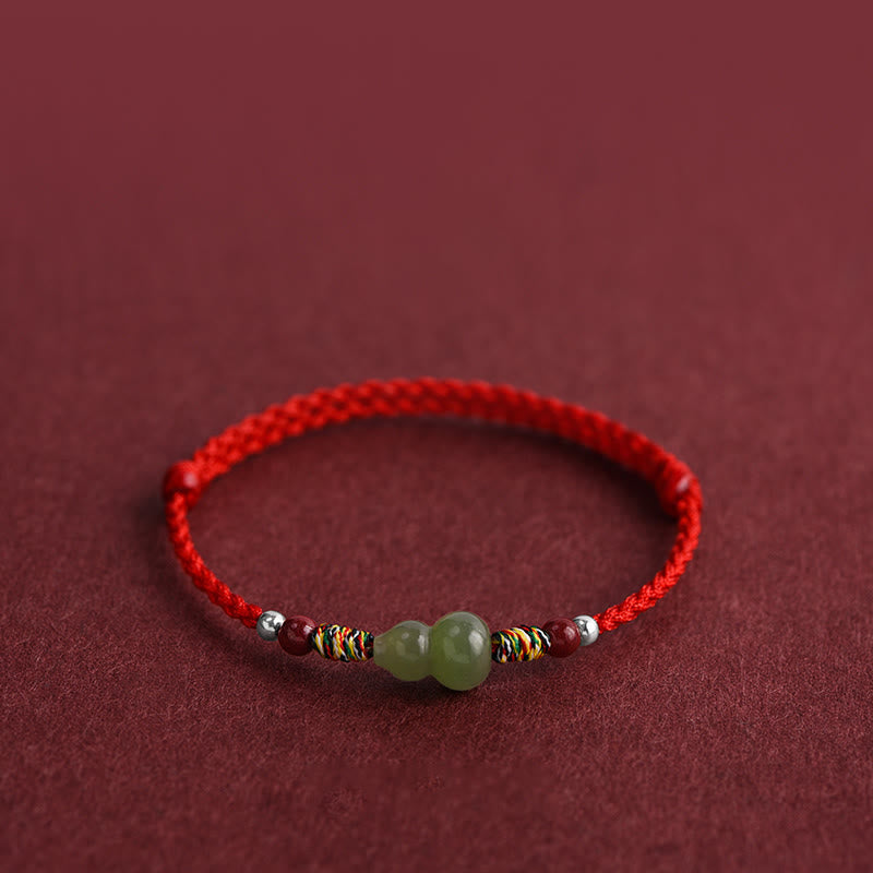 Buddhist Blessing Natural Hetian Jade Gourd Protection Luck Braided Bracelet Anklet