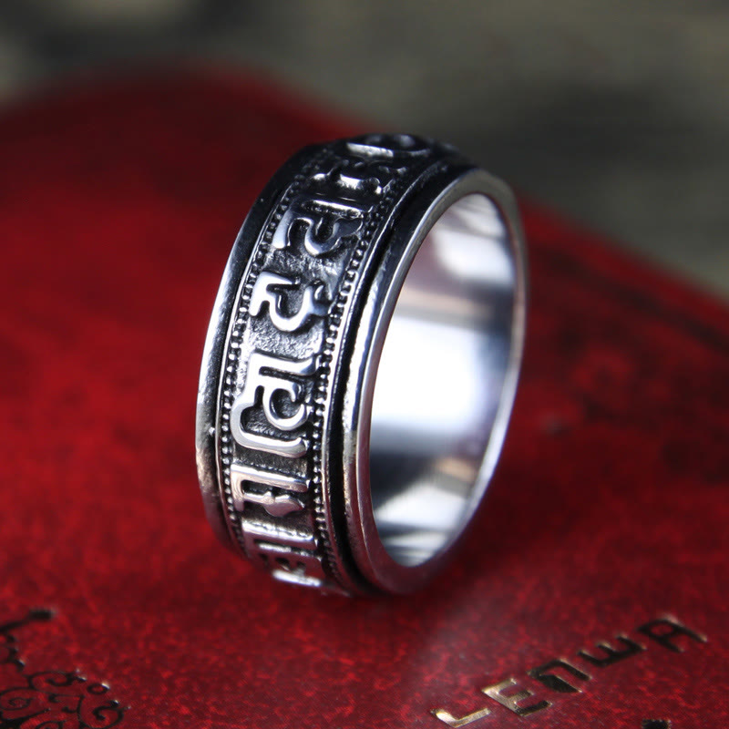 Buddhist Blessing Tibetan Om Mani Padme Hum Titanium Steel Spinner Balance Ring
