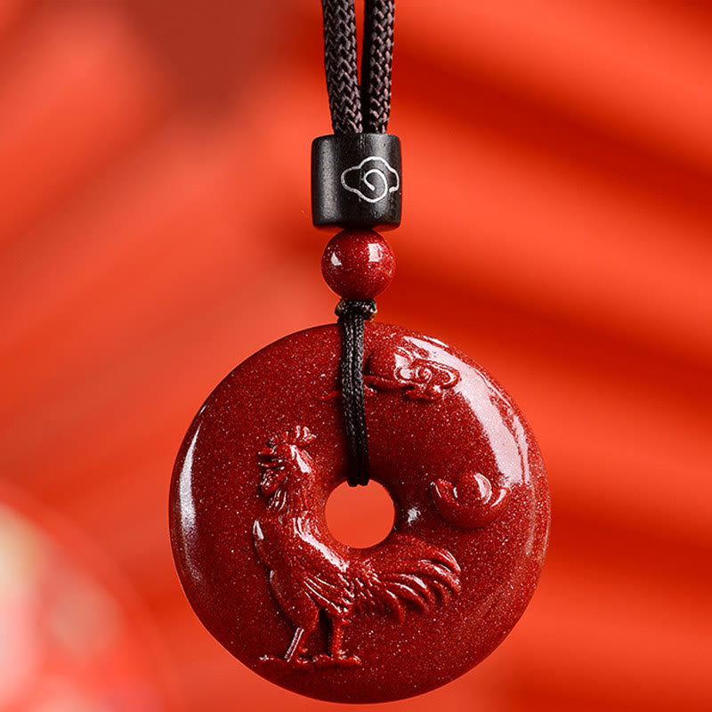 Buddhist Blessing Chinese Zodiac Cinnabar Peace Buckle Calm Necklace Pendant