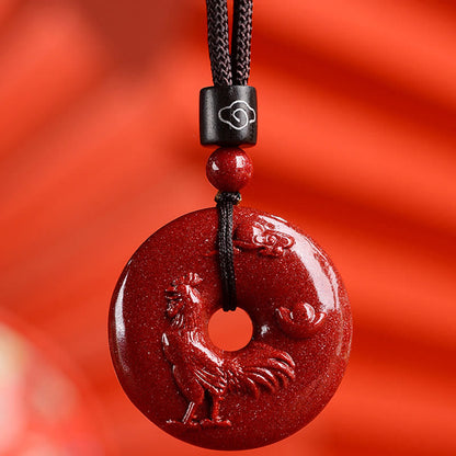 Buddhist Blessing Chinese Zodiac Cinnabar Peace Buckle Calm Necklace Pendant