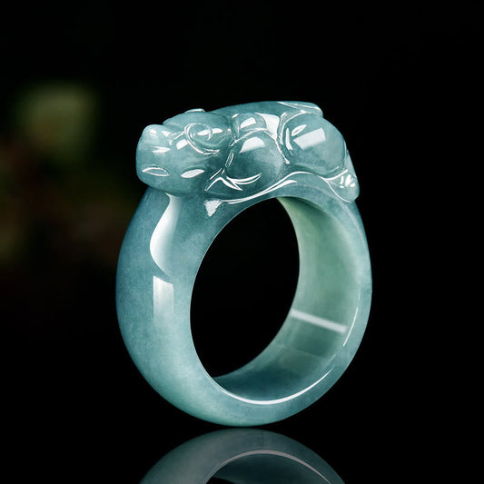 Buddhist Blessing Fengshui Wealth Prosperity Jade PiXiu Luck Ring
