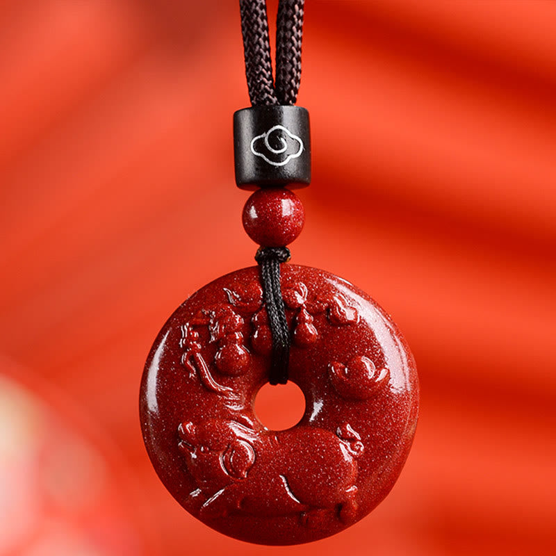 Buddhist Blessing Chinese Zodiac Cinnabar Peace Buckle Calm Necklace Pendant