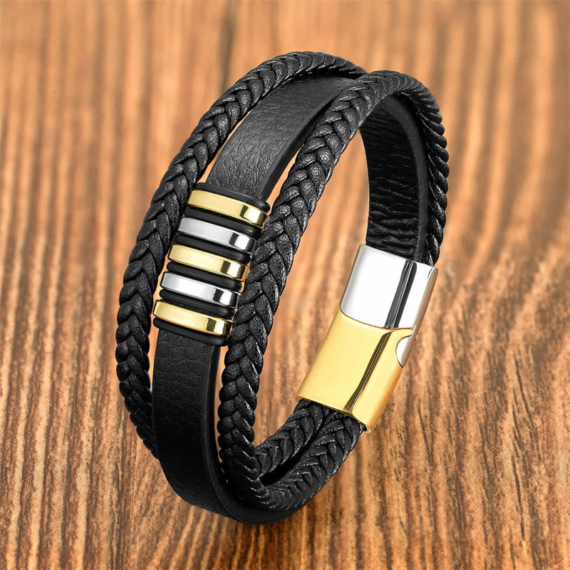 Buddhist Blessing Multi-layer Leather Rope Titanium Steel Buckle Balance Bracelet